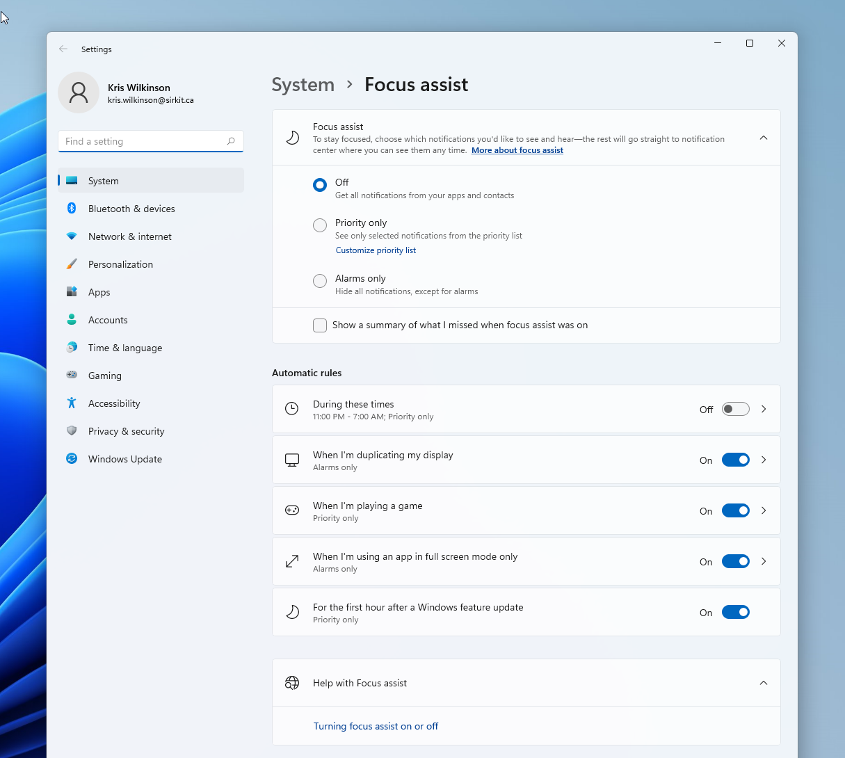 Windows 11 Focus Assist